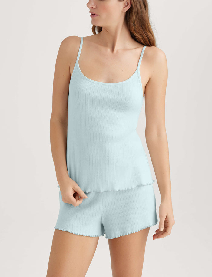 Women's Cotton Pointelle Rib Cami & Short Set::Ice Flow
