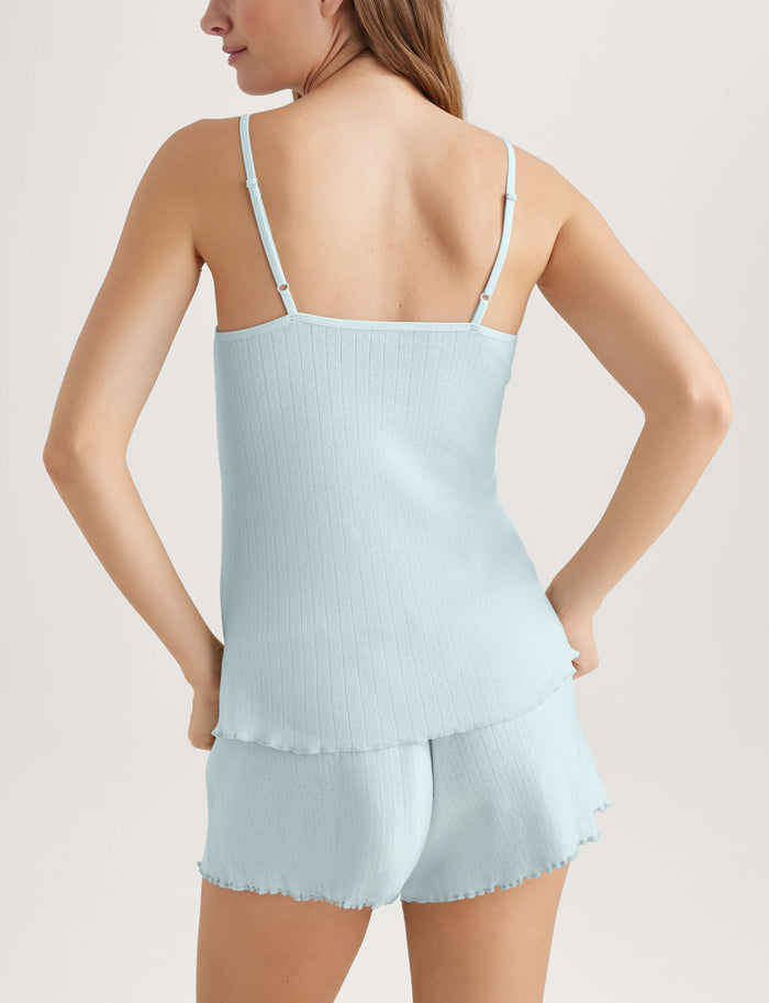 Women's Cotton Pointelle Rib Cami & Short Set::Ice Flow