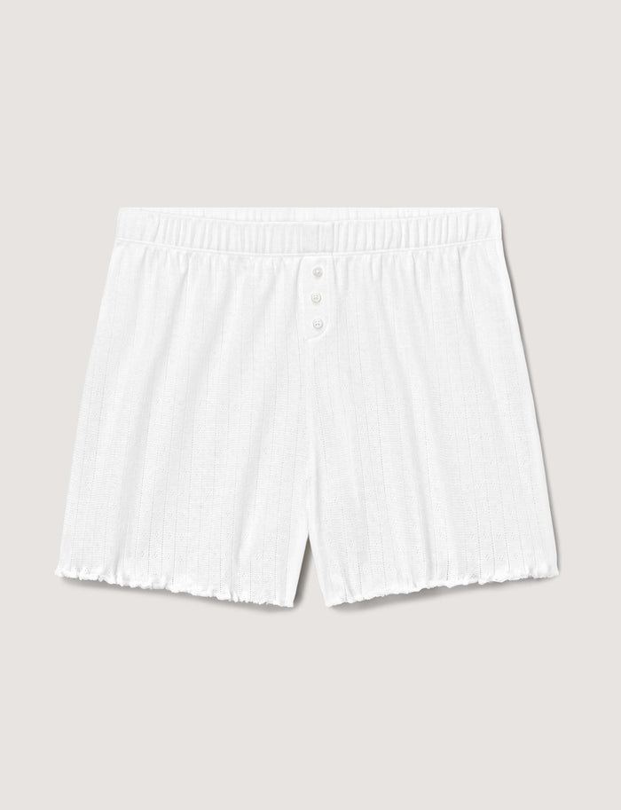Women's Pointelle Rib Sleep Short::White::Swatch