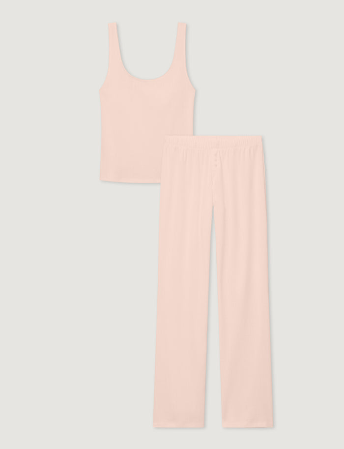Women's Pointelle Rib Cami & Pant Set::Soft Pink