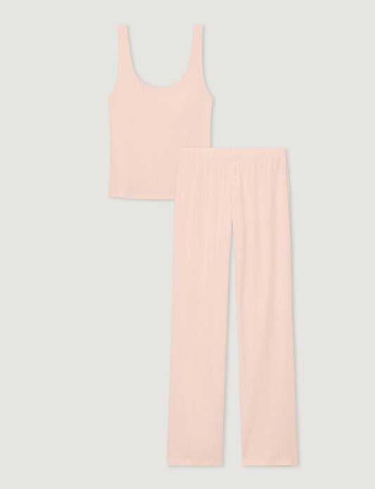 Women's Pointelle Rib Cami & Pant Set::Soft Pink