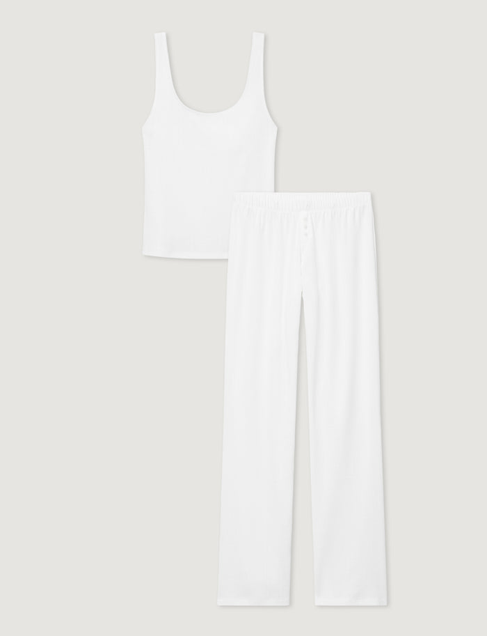 Women's Pointelle Rib Cami & Pant Set::White