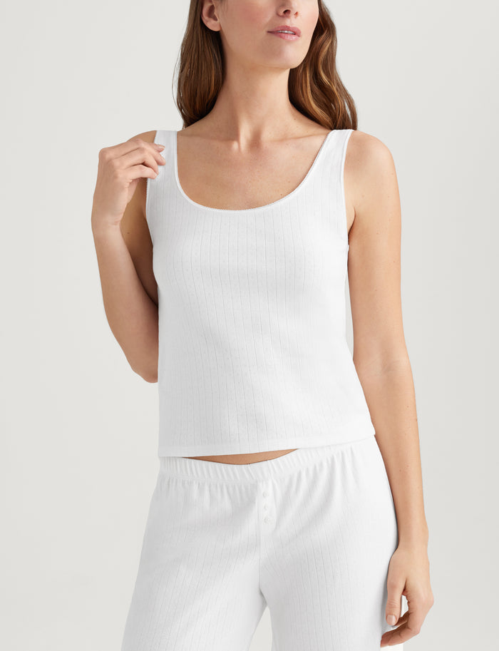 Women's Pointelle Rib Cami & Pant Set::White