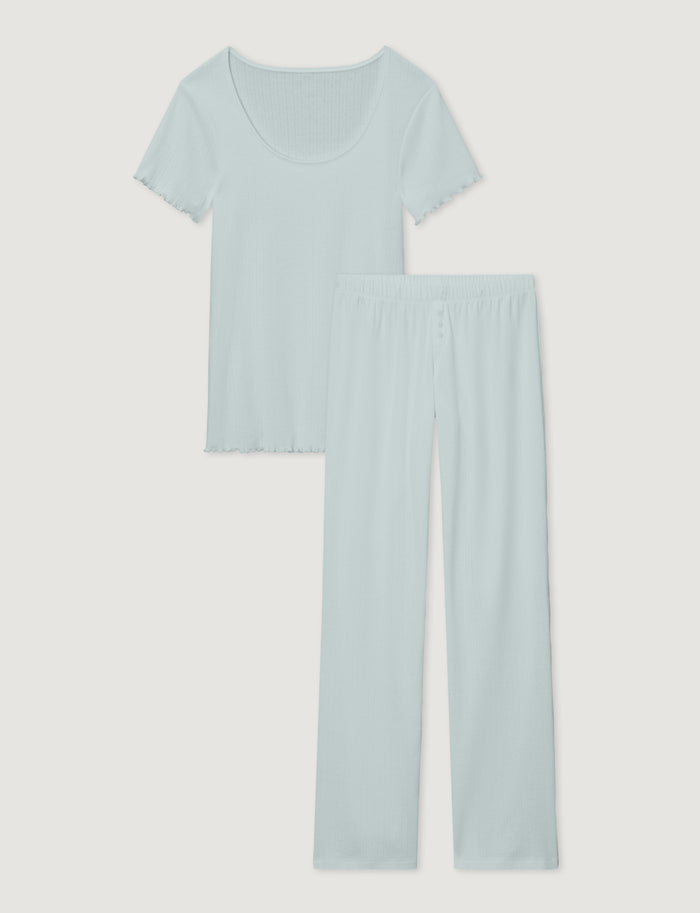 Women's Pointelle Rib Tee & Pant Set::Ice Flow