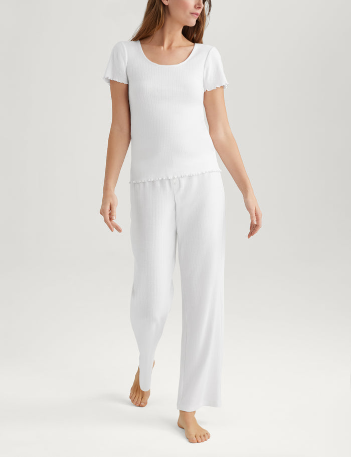 Women's Pointelle Rib Tee & Pant Set::White