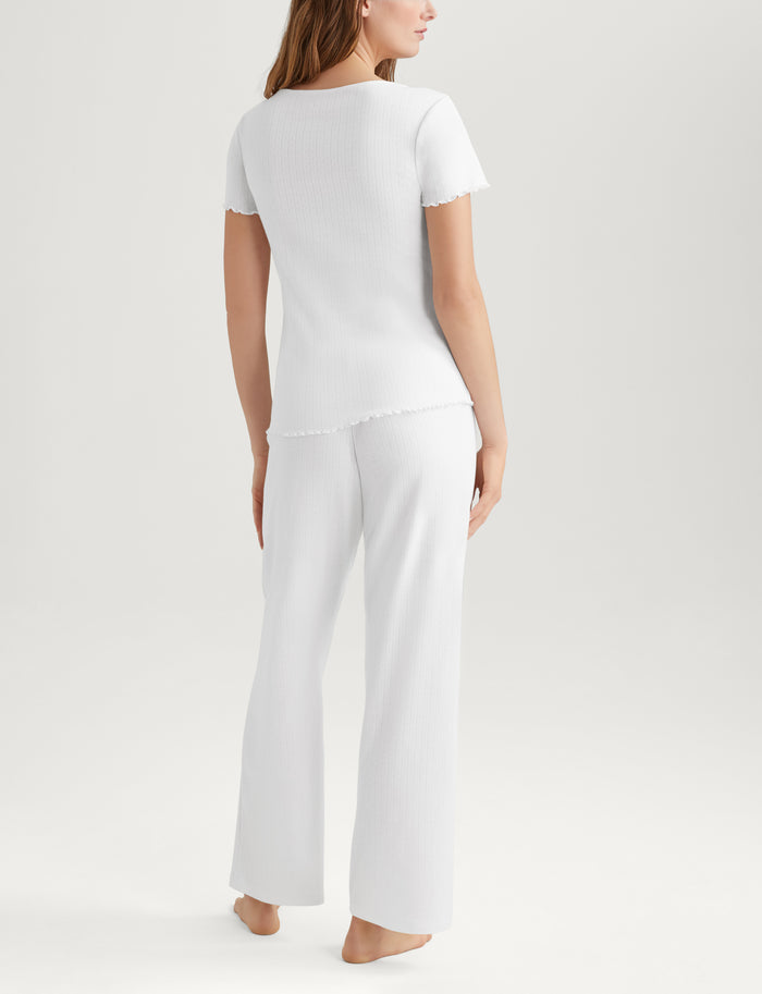 Women's Pointelle Rib Tee & Pant Set::White