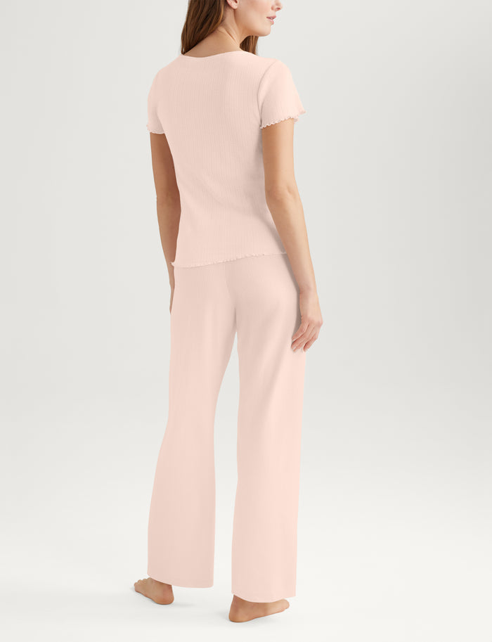Women's Pointelle Rib Tee & Pant Set::Soft Pink