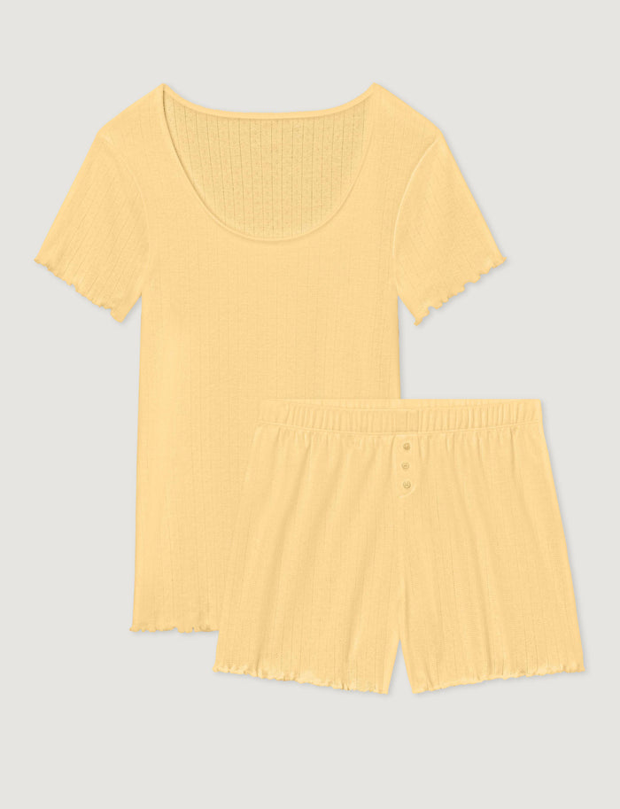 Women's Cotton Pointelle Rib Tee & Short Set::Golden Haze