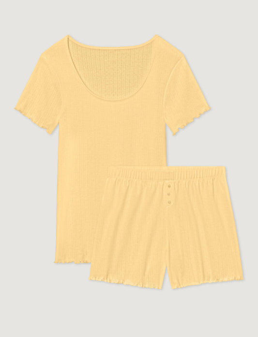 Women's Cotton Pointelle Rib Tee & Short Set::Golden Haze