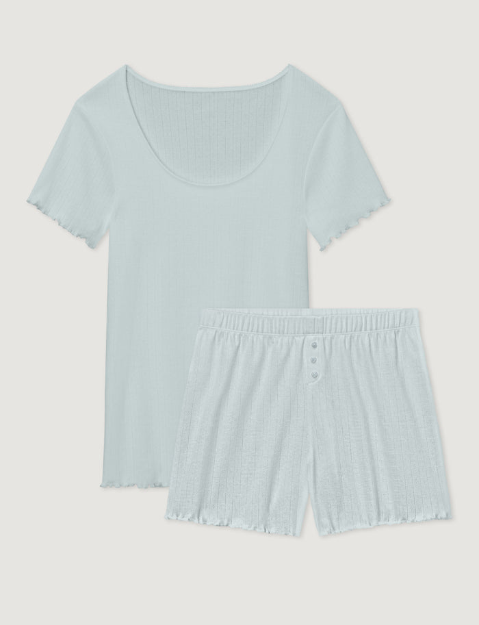 Women's Cotton Pointelle Rib Tee & Short Set::Ice Flow