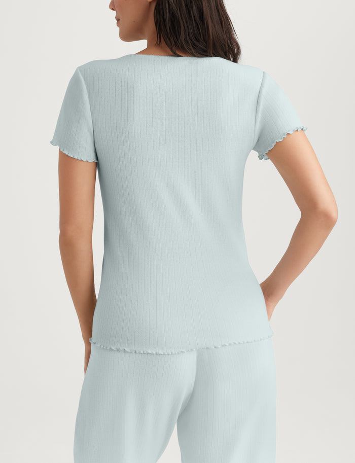 Women's Cotton Pointelle Rib Tee & Short Set::Ice Flow