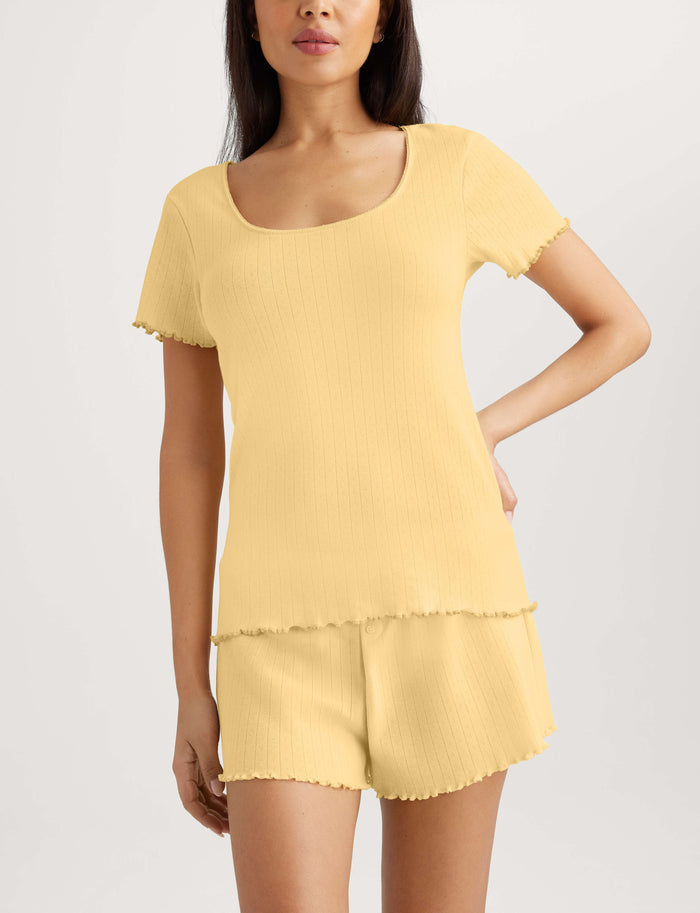 Women's Pointelle Rib Tee::Golden Haze