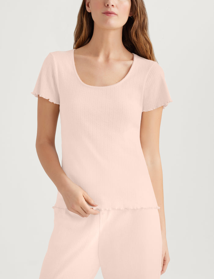 Women's Pointelle Rib Tee::Soft Pink