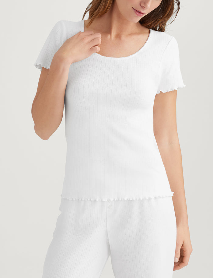 Women's Pointelle Rib Tee::White