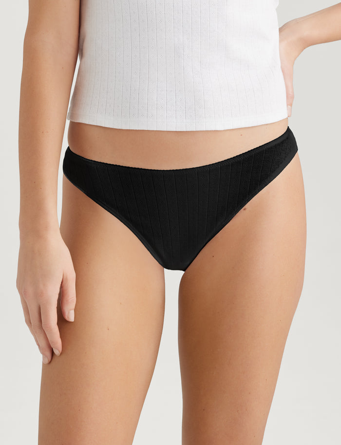 Women's Pointelle Thong::Black