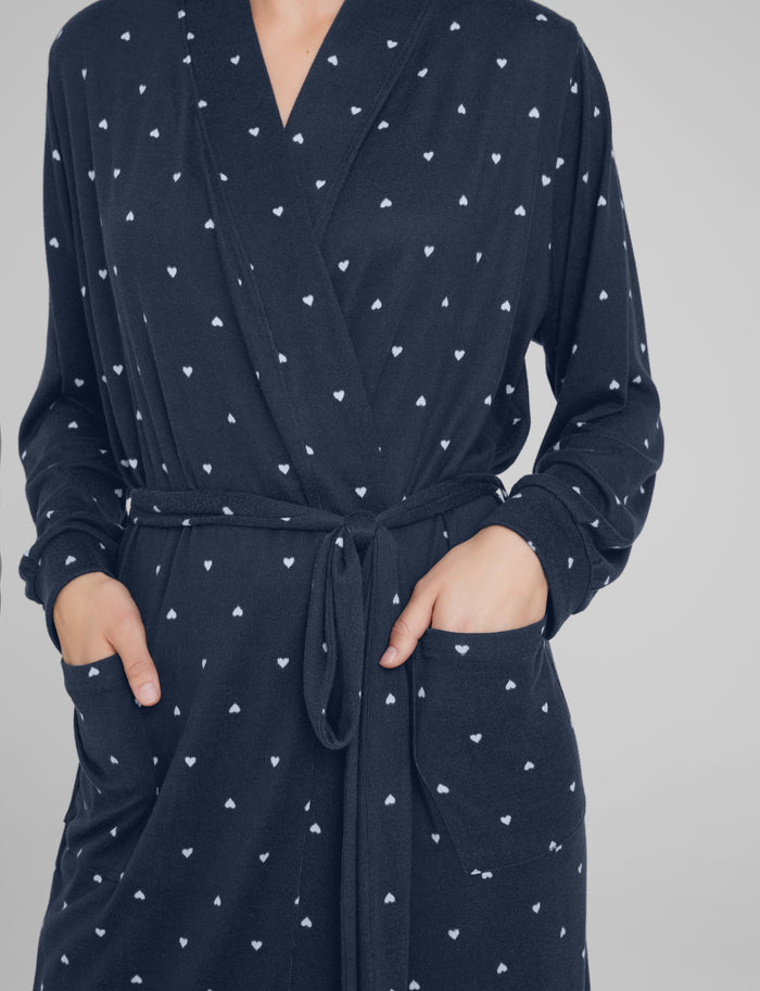 Women's Cozy Robe::Dress Blues Mini Hearts