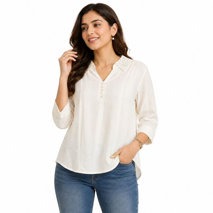 Women’s Cream White Collar Top
