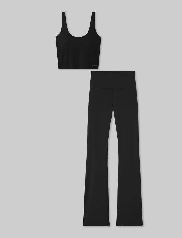 Women's Crop Tank & Flare Legging Set::Black