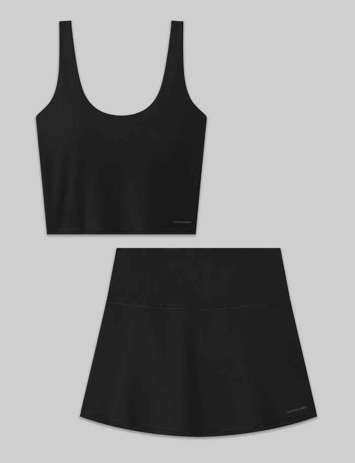 Women's Crop Tank & Tennis Skirt Set::Black
