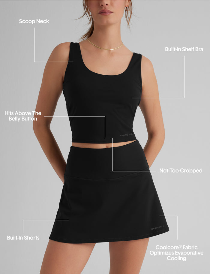 Women's 360 Movement Crop Tank & Tennis Skirt::Black