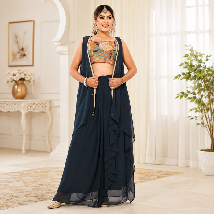 Women's Designer Floral Embroidered Lehenga Set with Cape Jacket - ANS Billion