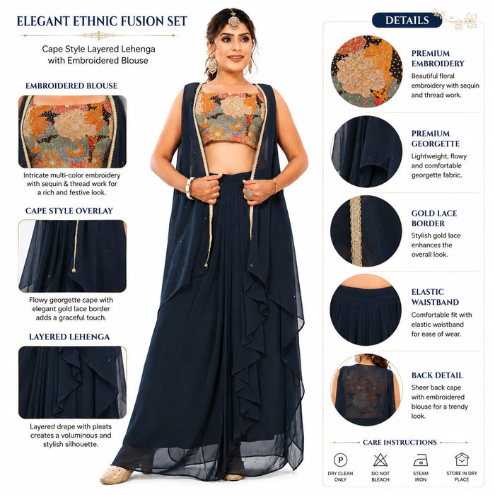 Women's Designer Floral Embroidered Lehenga Set with Cape Jacket - ANS Billion