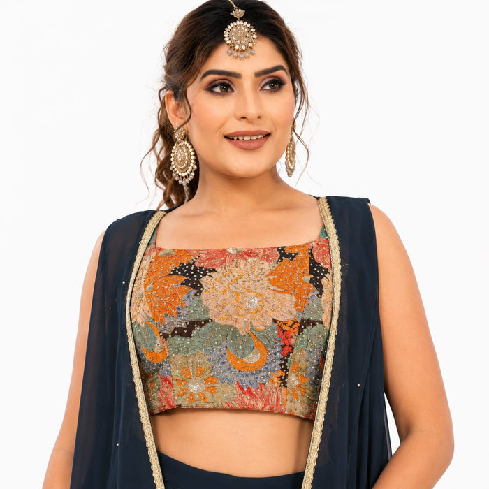 Women's Designer Floral Embroidered Lehenga Set with Cape Jacket - ANS Billion