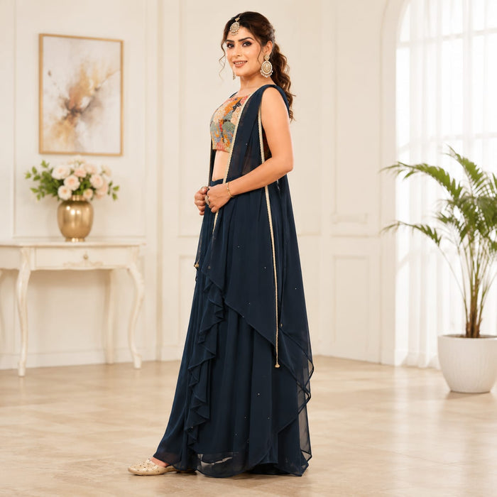 Women's Designer Floral Embroidered Lehenga Set with Cape Jacket - ANS Billion