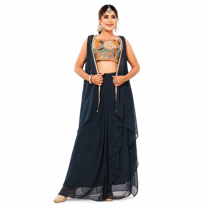 Women's Designer Floral Embroidered Lehenga Set with Cape Jacket - ANS Billion