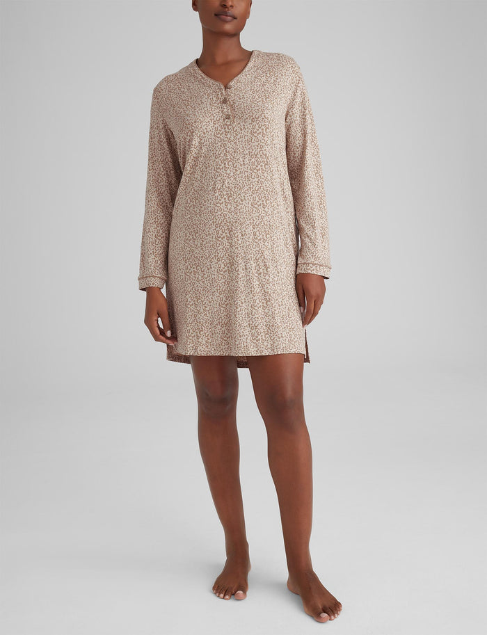 Women's Downtime Henley Sleep Dress::Chateau Gray Simple Leopard