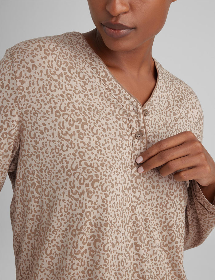 Women's Downtime Henley Sleep Dress::Chateau Gray Simple Leopard