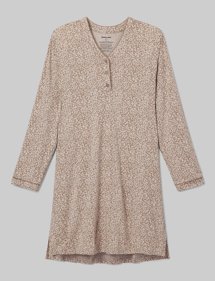 Women's Downtime Henley Sleep Dress::Chateau Gray Simple Leopard::Swatch