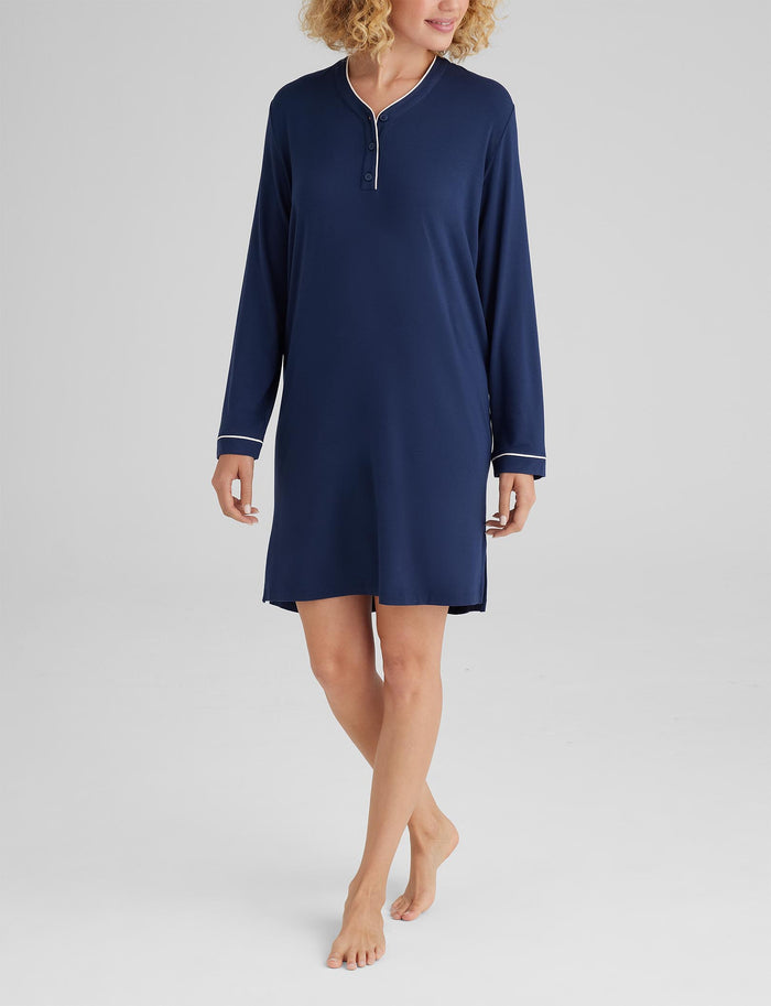 Women's Downtime Henley Sleep Dress::Dress Blues