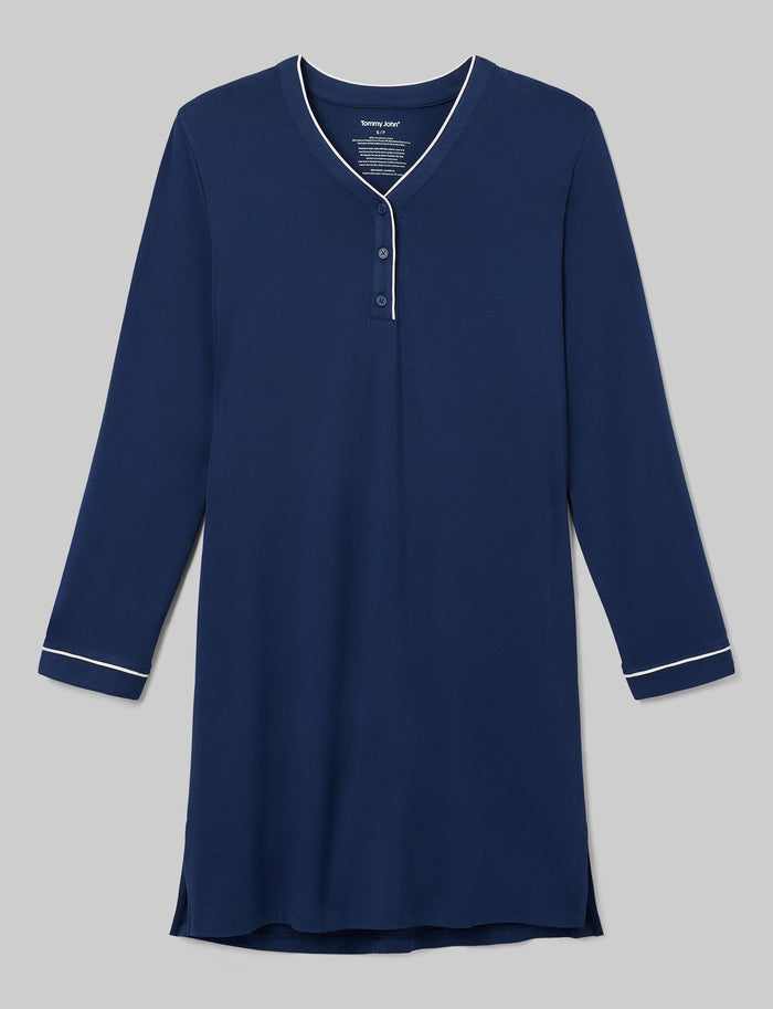 Women's Downtime Henley Sleep Dress::Dress Blues::Swatch