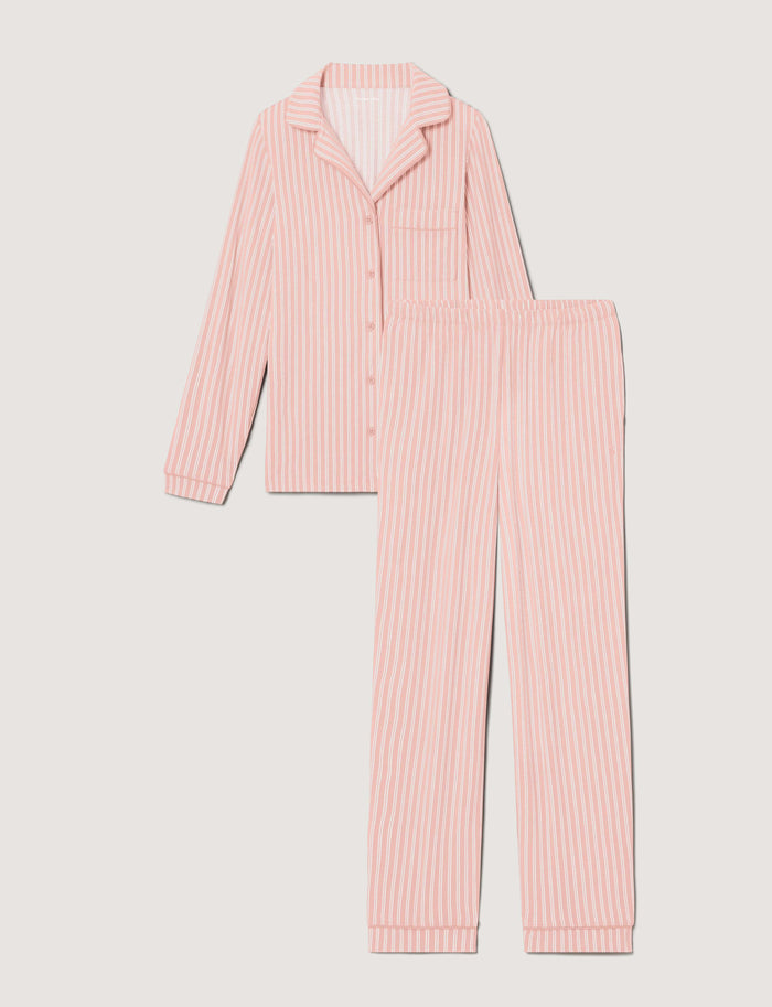 Women's Downtime Long Sleeve Pajama Top & Pant Set::Chintz Rose Pinstripe::Swatch