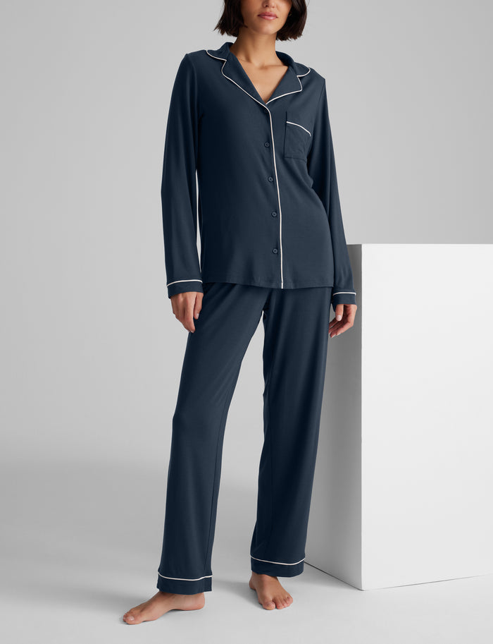 OLD::Women's Downtime Long Sleeve Pajama Top & Pant Set::Dress Blues