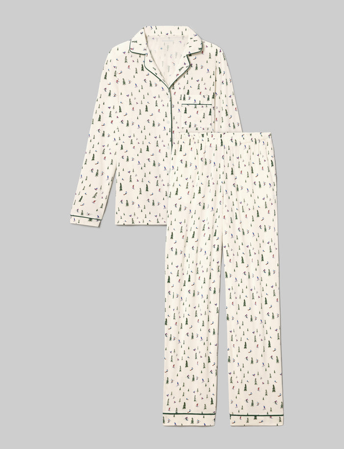 Women's Downtime Long Sleeve Pajama Top & Pant Set::Coconut Milk Ski Mountain