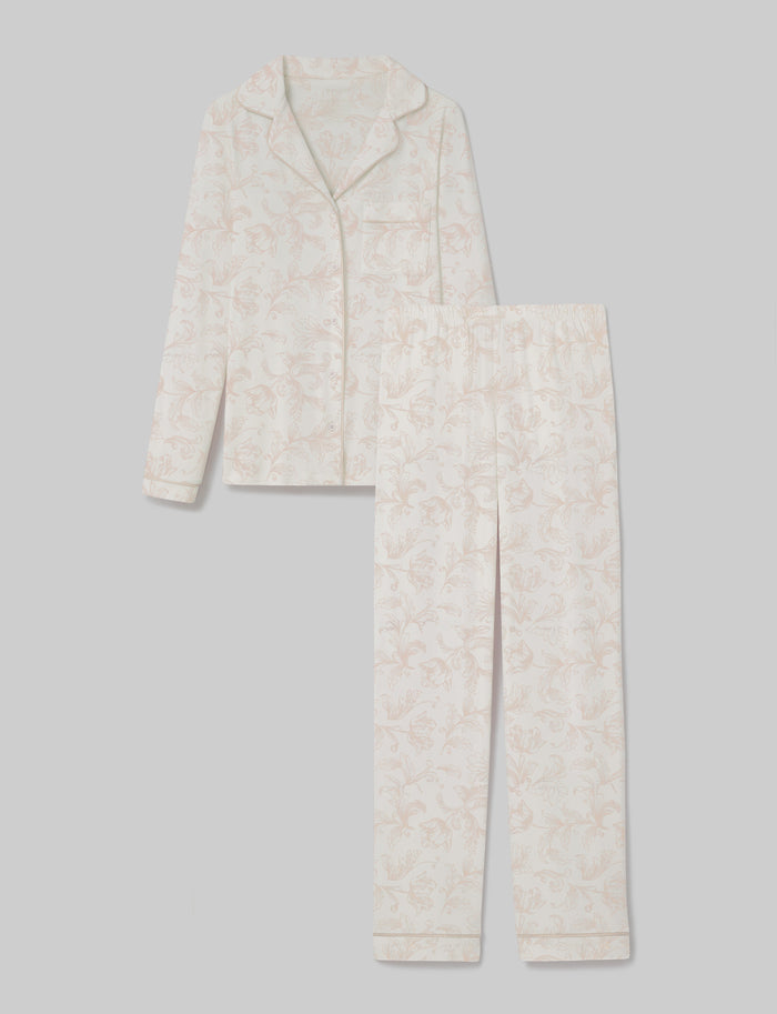 Women's Downtime Long Sleeve Pajama Top & Pant Set::Coconut Milk Baroque Floral
