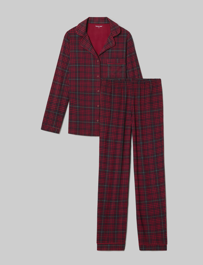 Women's Downtime Long Sleeve Pajama Top & Pant Set::Rhubarb Flannel