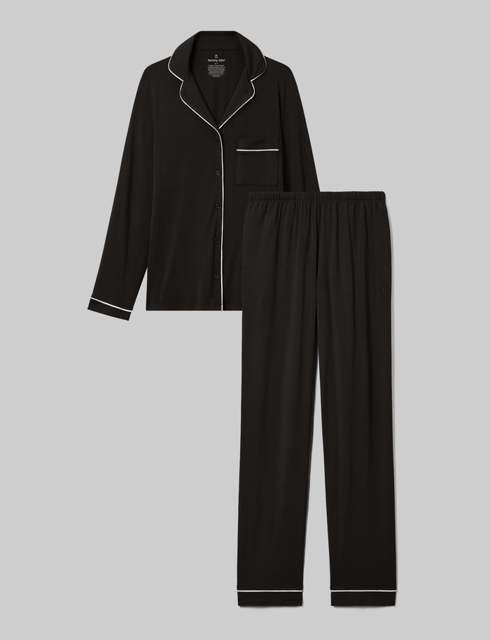 OLD::Women's Downtime Long Sleeve Pajama Top & Pant Set::Black::Swatch