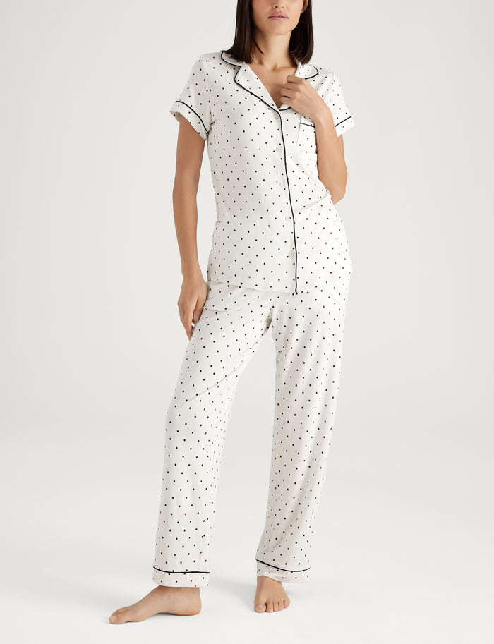 Women's Downtime Pajama Top & Pant Set::Coconut Milk Mini Dot