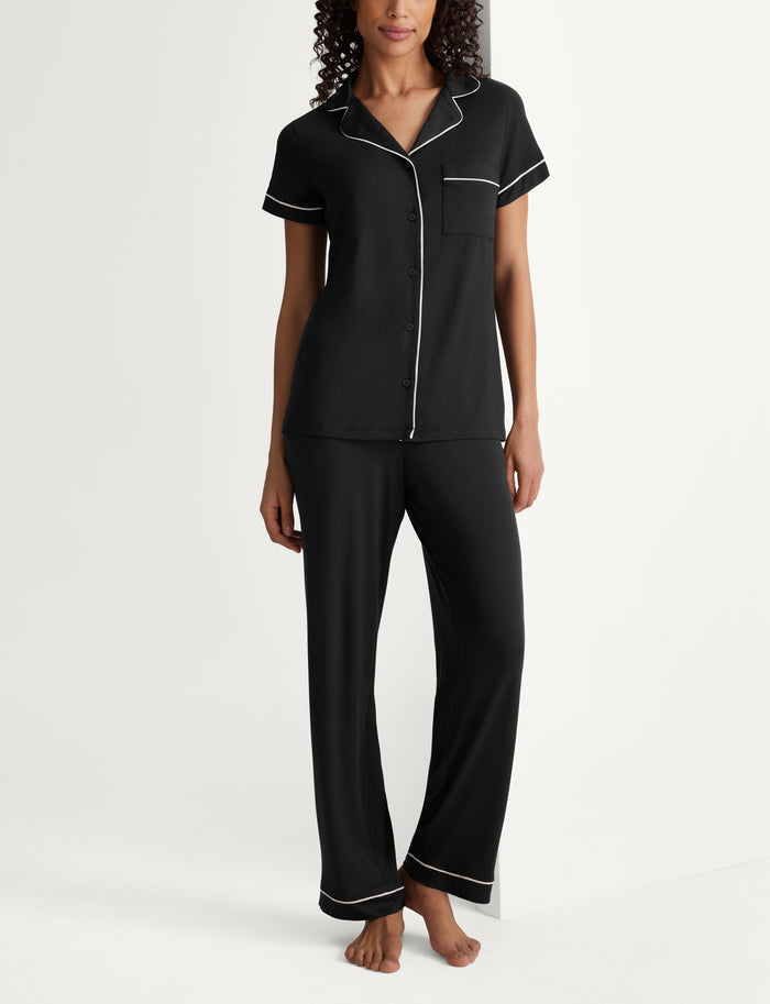 Women's Downtime Pajama Top & Pant Set::Black