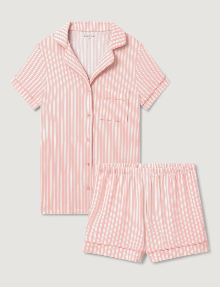 Women's Downtime Pajama Top & Short Set::Chintz Rose Pinstripe::Swatch