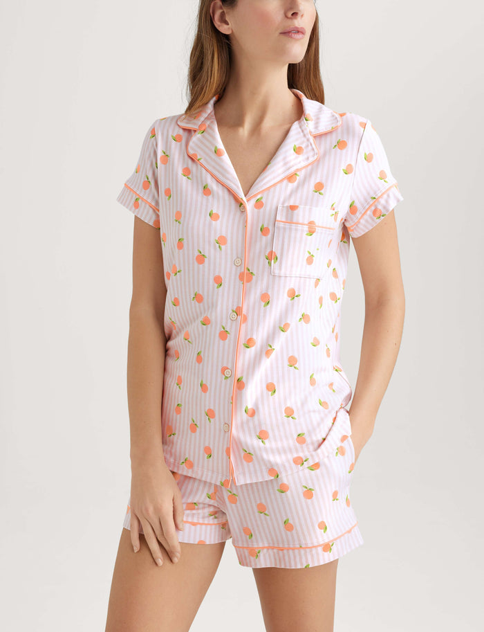 Women's Downtime Pajama Top & Short Set::Rosewater Peachy Keen