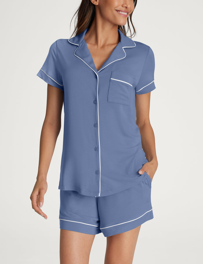Women's Downtime Pajama Top & Short Set::Colony Blue