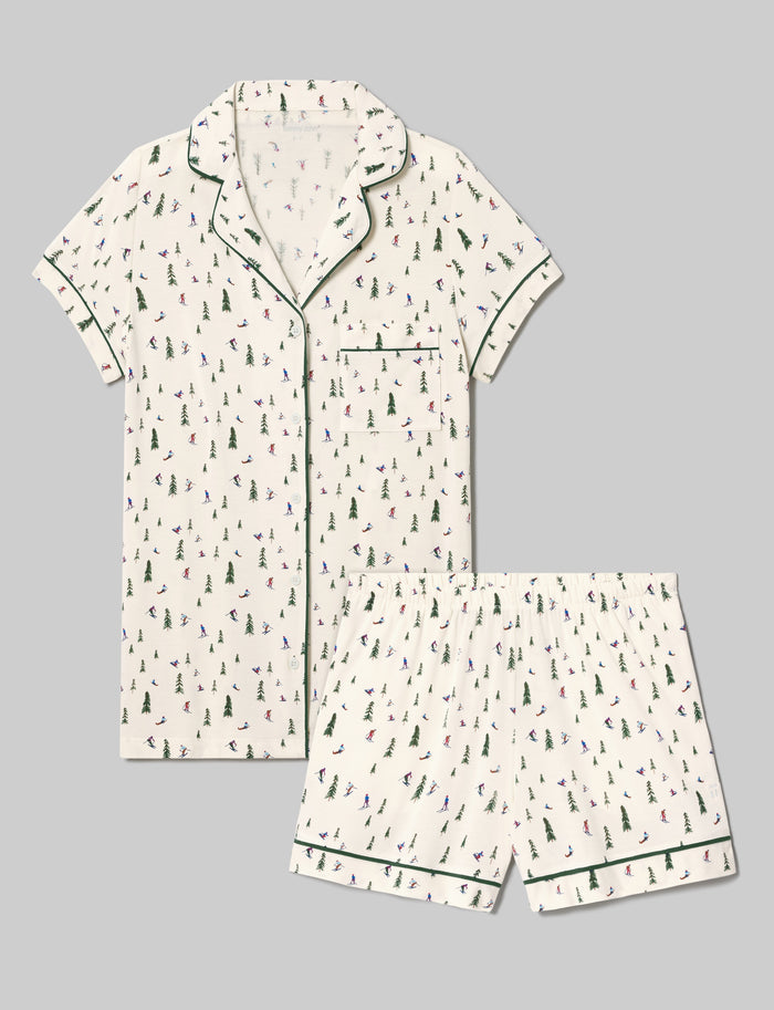 Women's Downtime Pajama Top & Short Set::Coconut Milk Ski Mountain