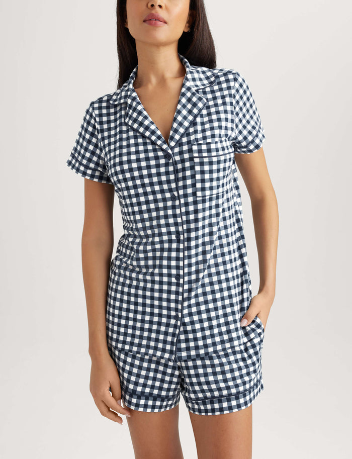 Women's Downtime Pajama Top & Short Set::Dress Blues Gingham