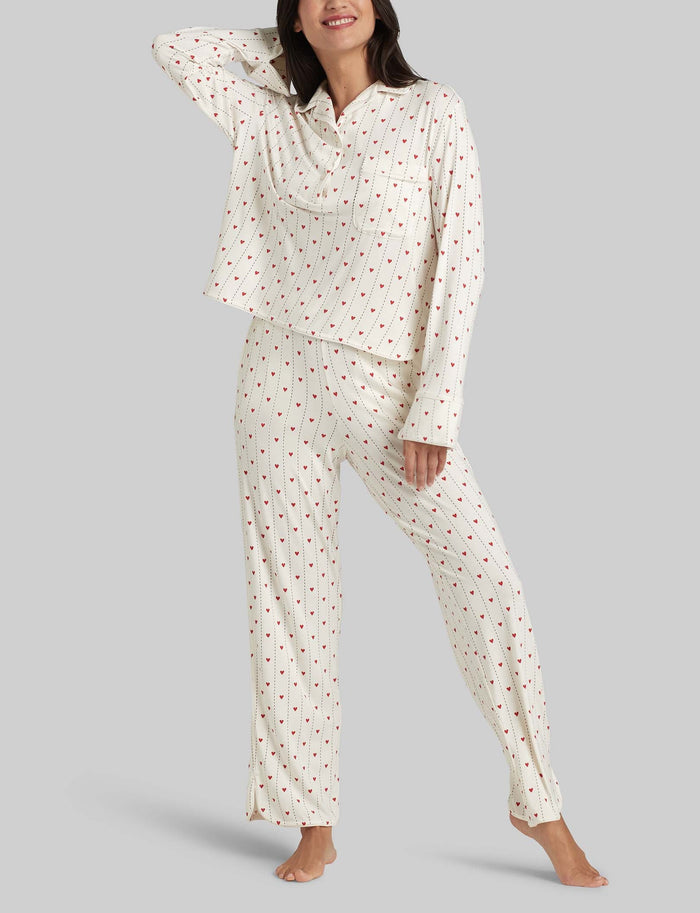 Women's Downtime Long Sleeve Pajama Top & Pant Set::Coconut Milk Sweetheart