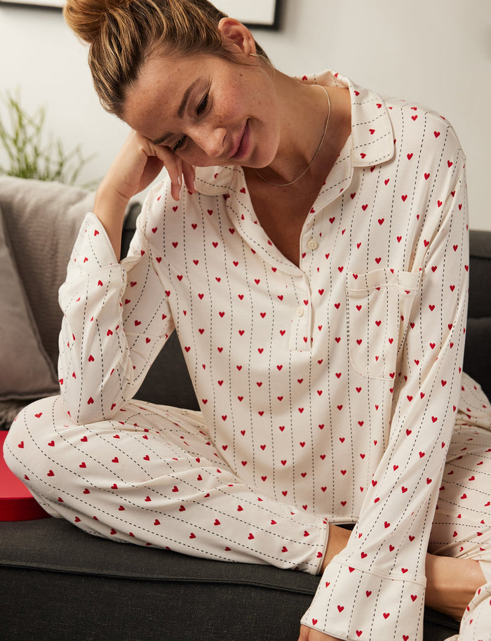 Women's Downtime Long Sleeve Pajama Top & Pant Set::Coconut Milk Sweetheart