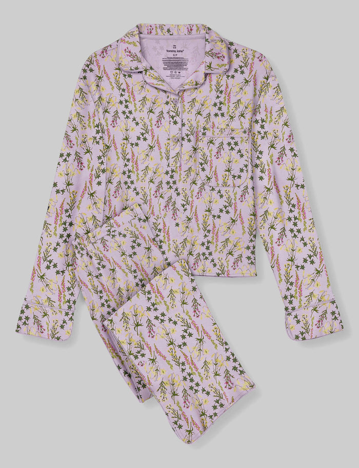 Women's Downtime Long Sleeve Pajama Top & Pant Set::Lavendula Wildflowers::Swatch